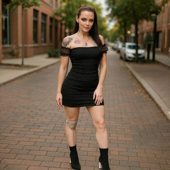 Motel Lenira Black Ruffled Mini Dress – Sheer Sleeves – Size M–NWT – Dolls Kill - Picture 3 of 4